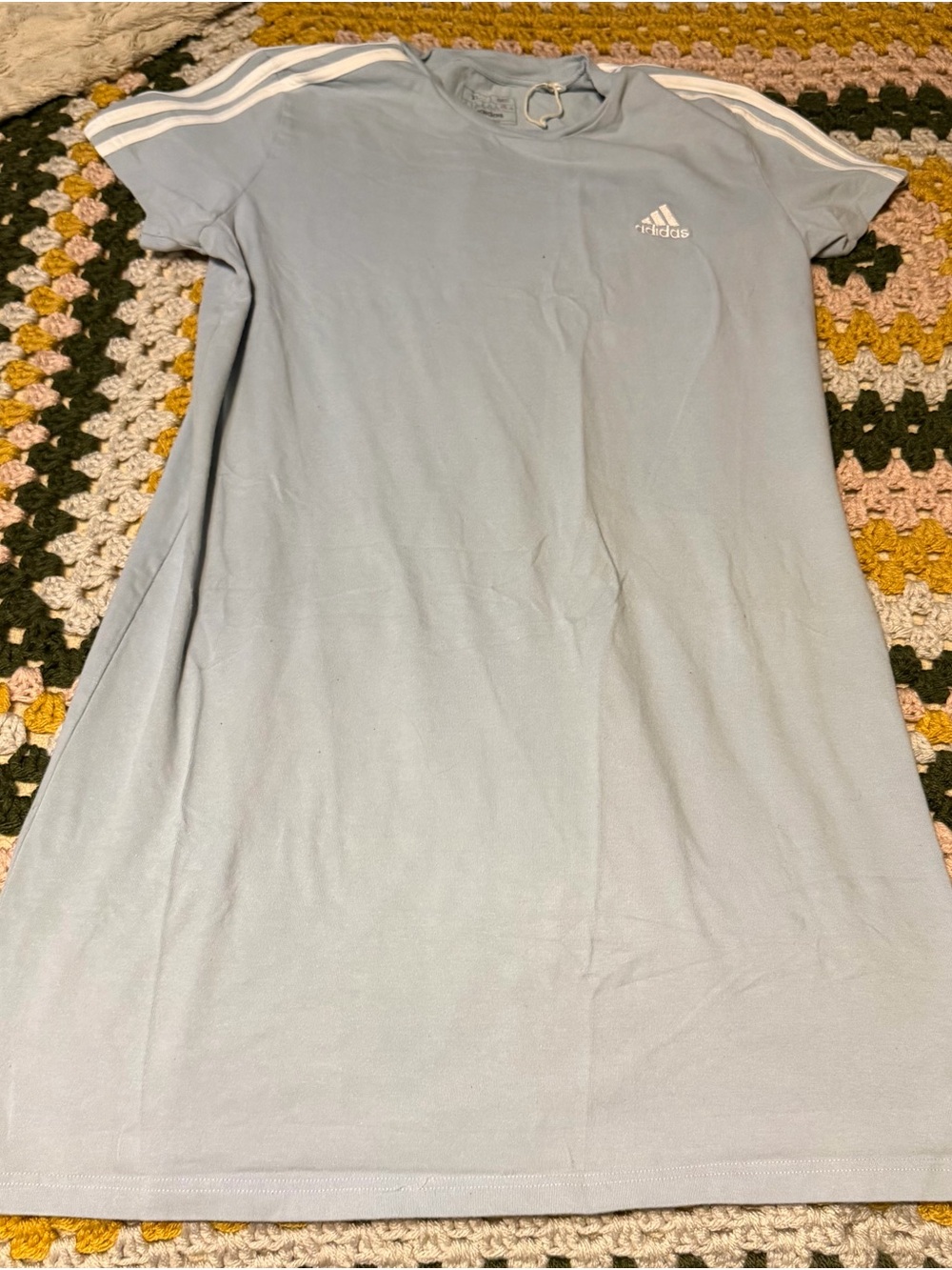 adidas Pale Blue Tee Dress with White Shoulder Stripes